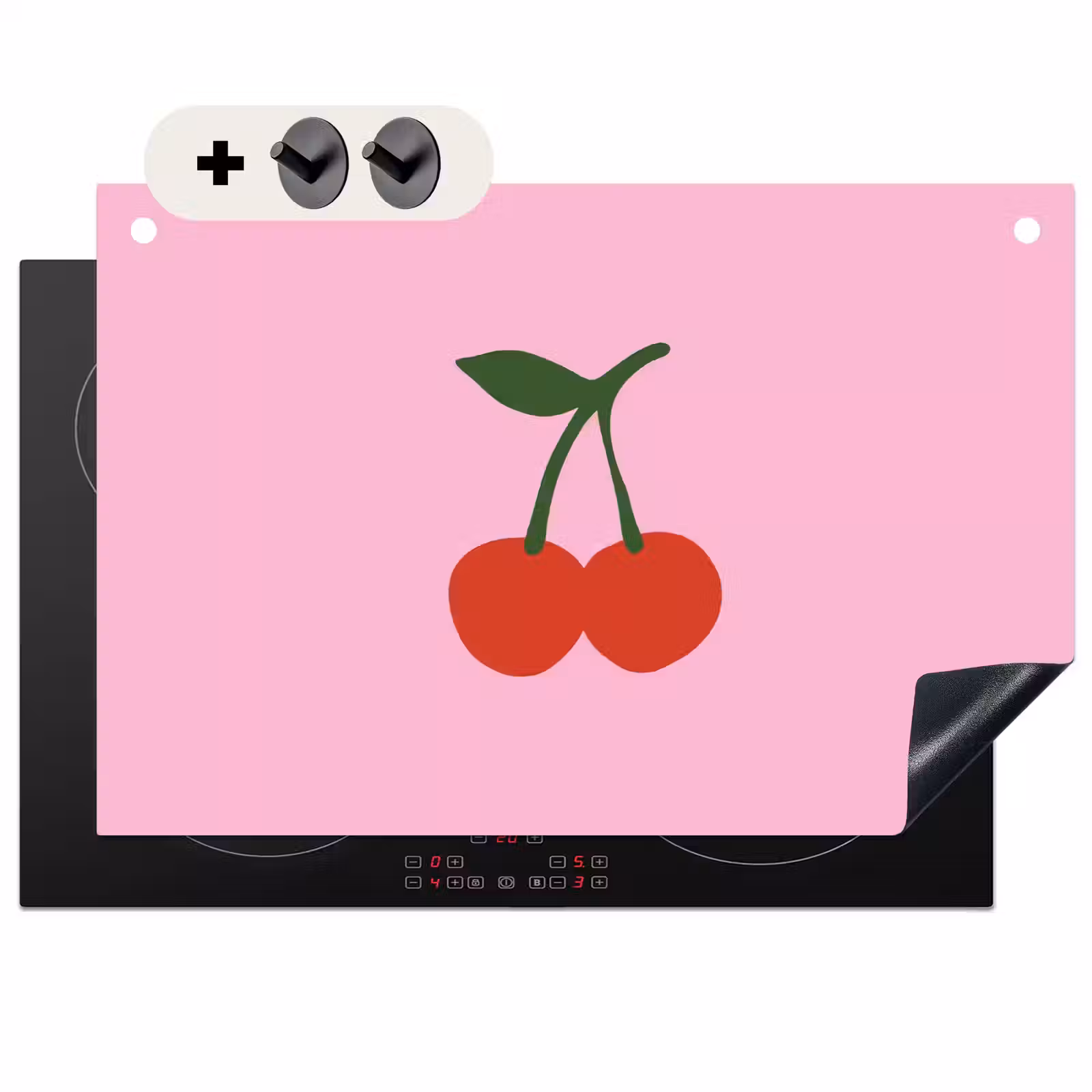 Inductie beschermer en spatscherm (2in1) - Kersen - Roze - Illustratie — 1