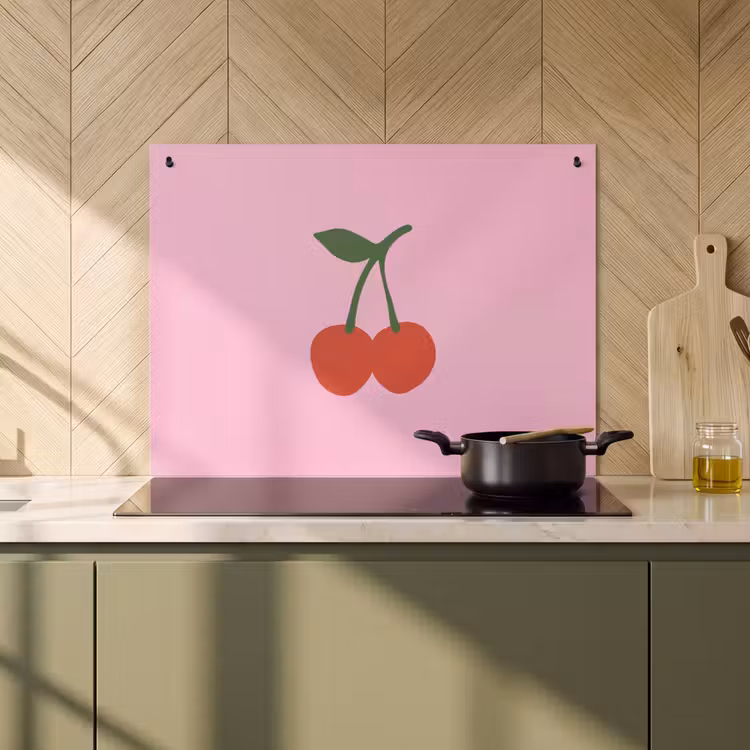 Inductie beschermer en spatscherm (2in1) - Kersen - Roze - Illustratie — 2