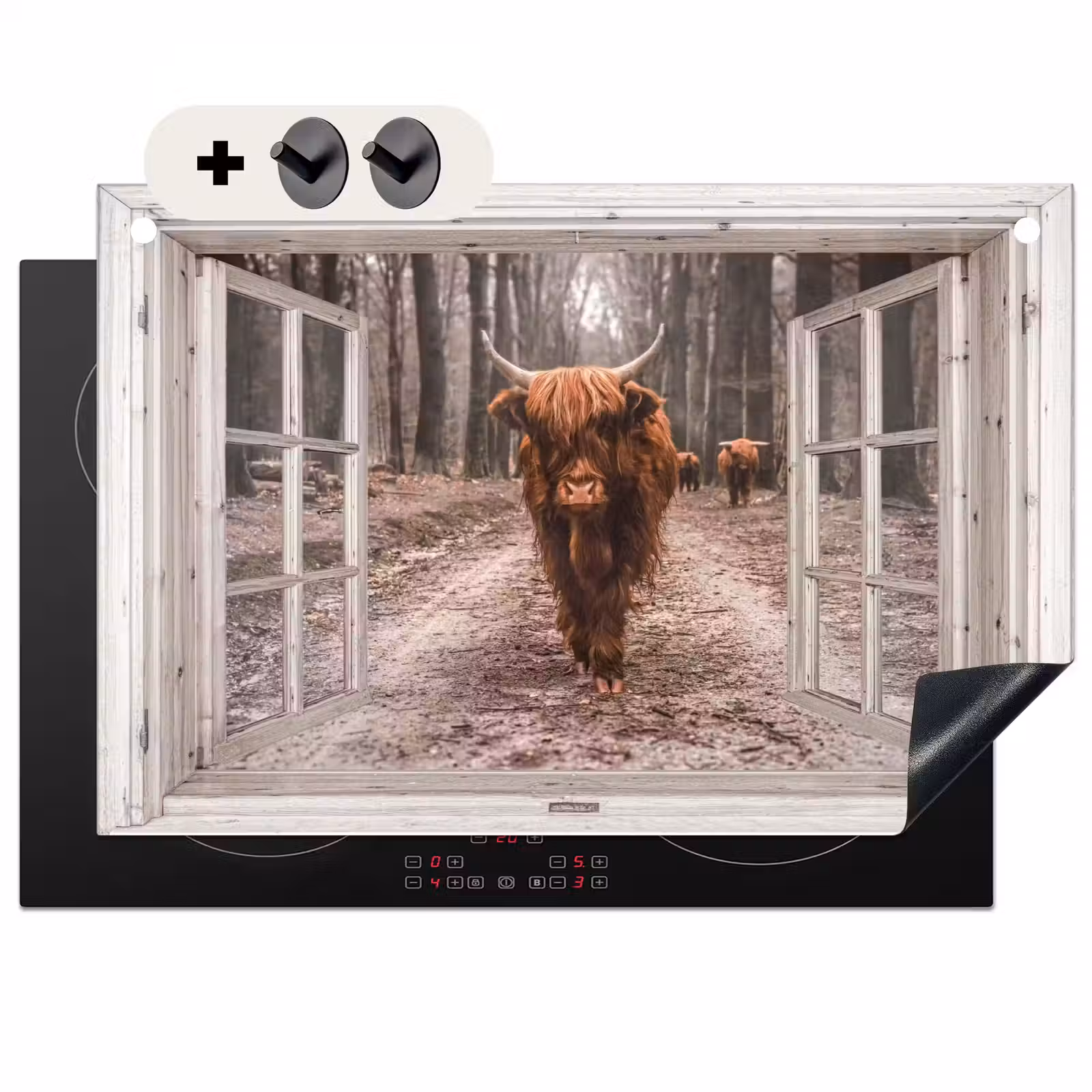 Inductie beschermer en spatscherm (2in1) - Doorkijk - Schotse Hooglander - Raam — 1