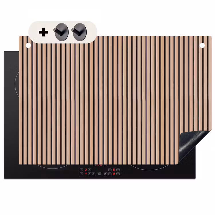 Inductie beschermer en spatscherm (2in1) - Retro - Hout - Plank - Naturel — 1