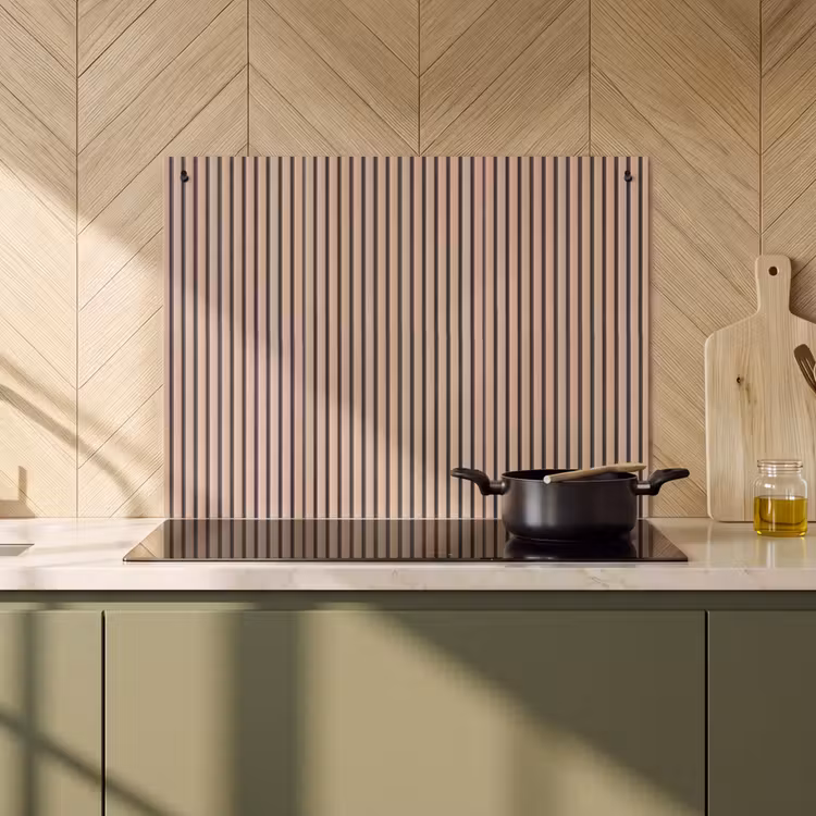 Inductie beschermer en spatscherm (2in1) - Retro - Hout - Plank - Naturel — 2