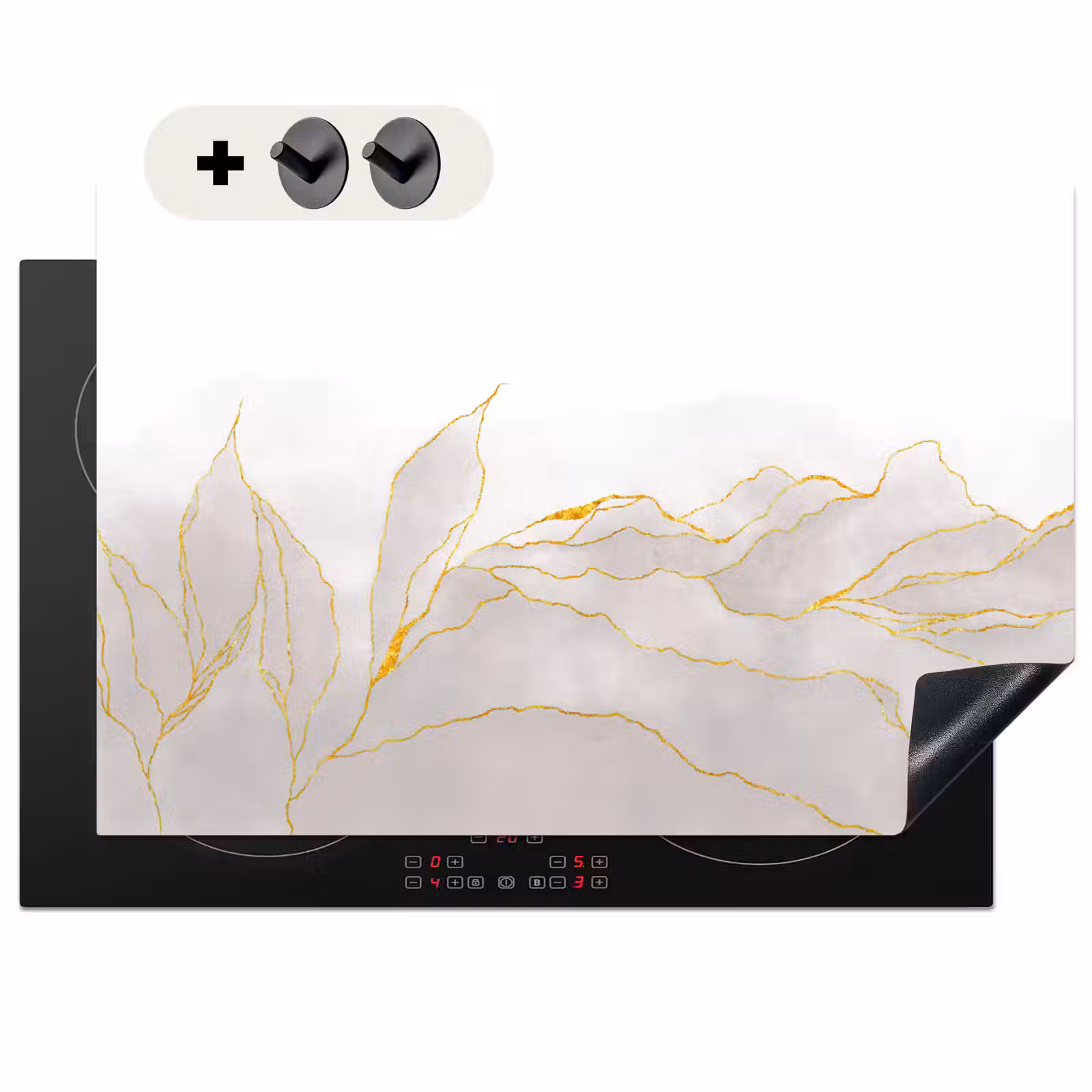 Inductie beschermer en spatscherm (2in1) - Marmerlook - Grijs - Goud - Chic - Marmer — 1