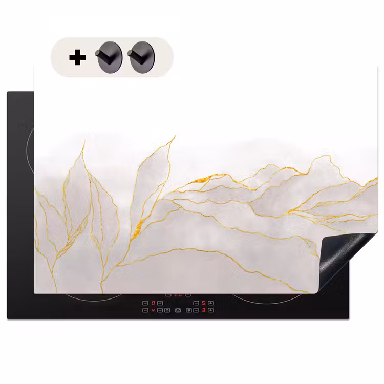 Inductie beschermer en spatscherm (2in1) - Marmerlook - Grijs - Goud - Chic - Marmer — 1