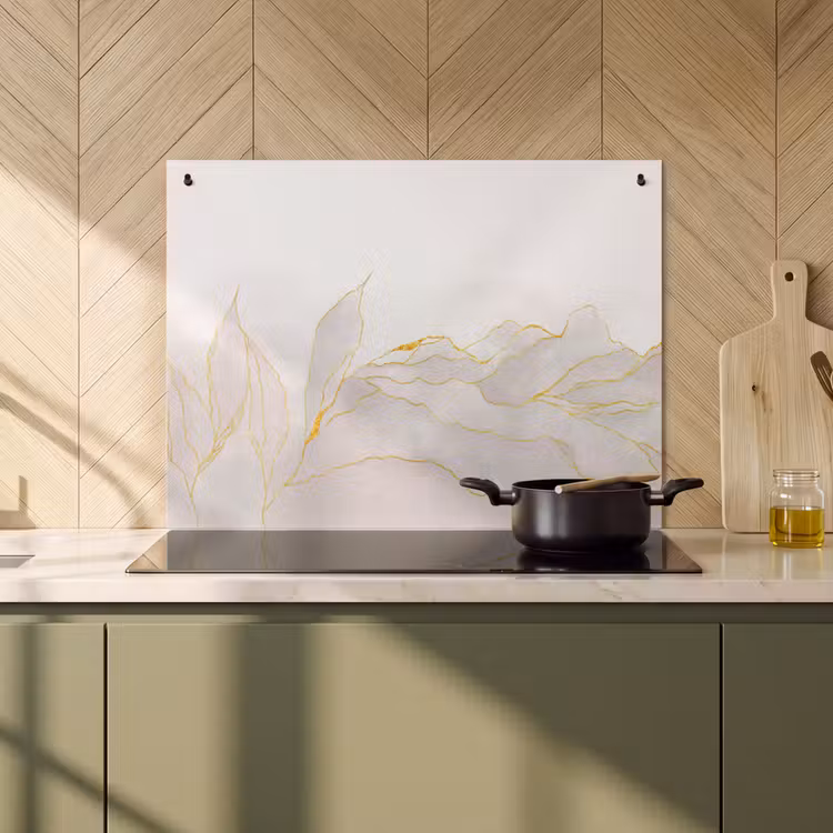 Inductie beschermer en spatscherm (2in1) - Marmerlook - Grijs - Goud - Chic - Marmer — 2