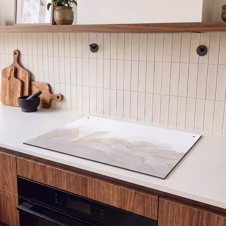 Inductie beschermer en spatscherm (2in1) - Marmerlook - Grijs - Goud - Chic - Marmer — 3