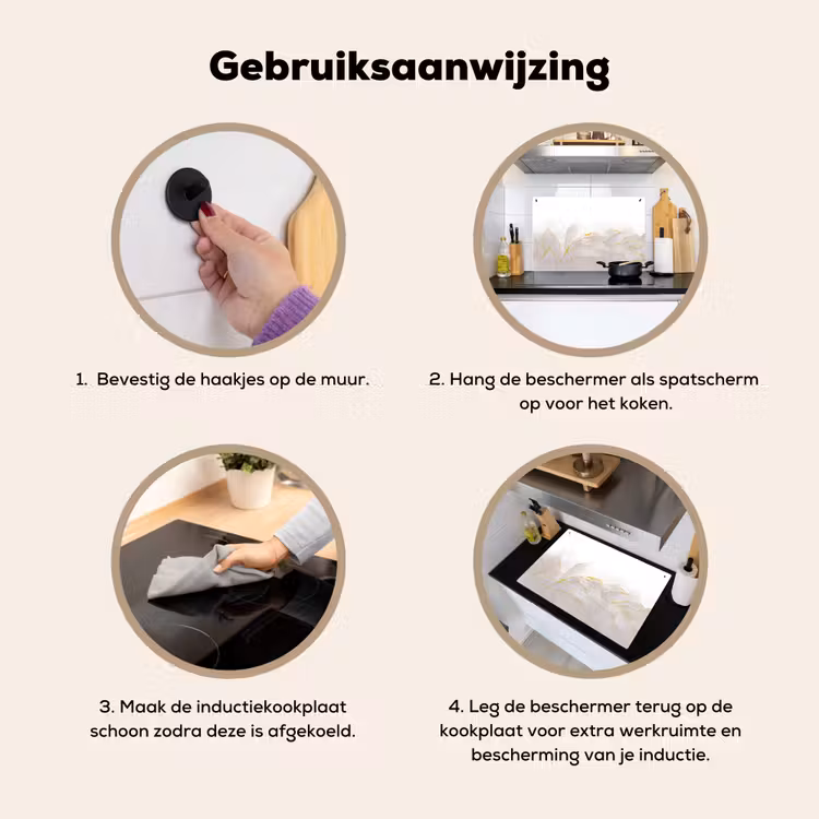 Inductie beschermer en spatscherm (2in1) - Marmerlook - Grijs - Goud - Chic - Marmer — 6