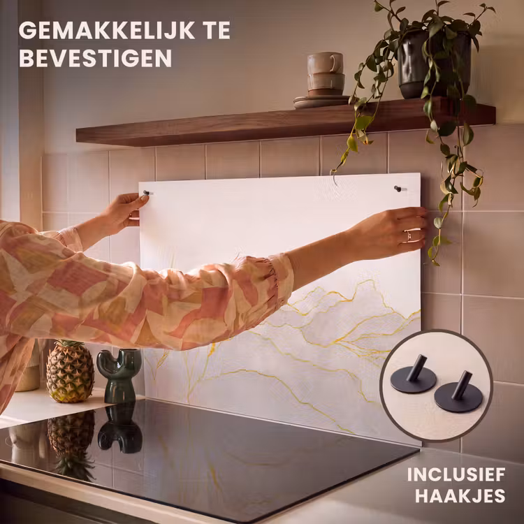 Inductie beschermer en spatscherm (2in1) - Marmerlook - Grijs - Goud - Chic - Marmer — 7