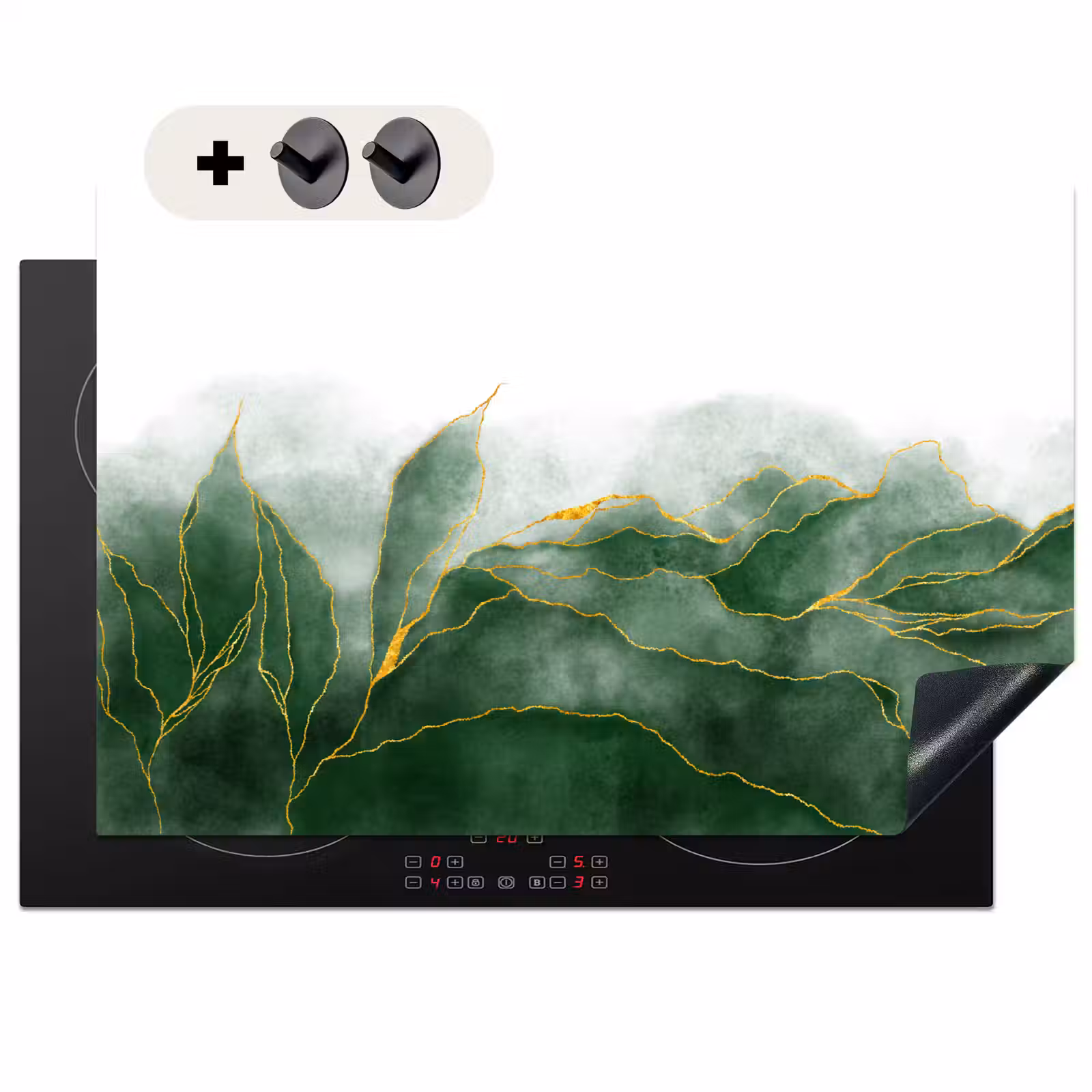 Inductie beschermer en spatscherm (2in1) - Marmer - Groen - Luxe - Goud - Marmerlook — 1