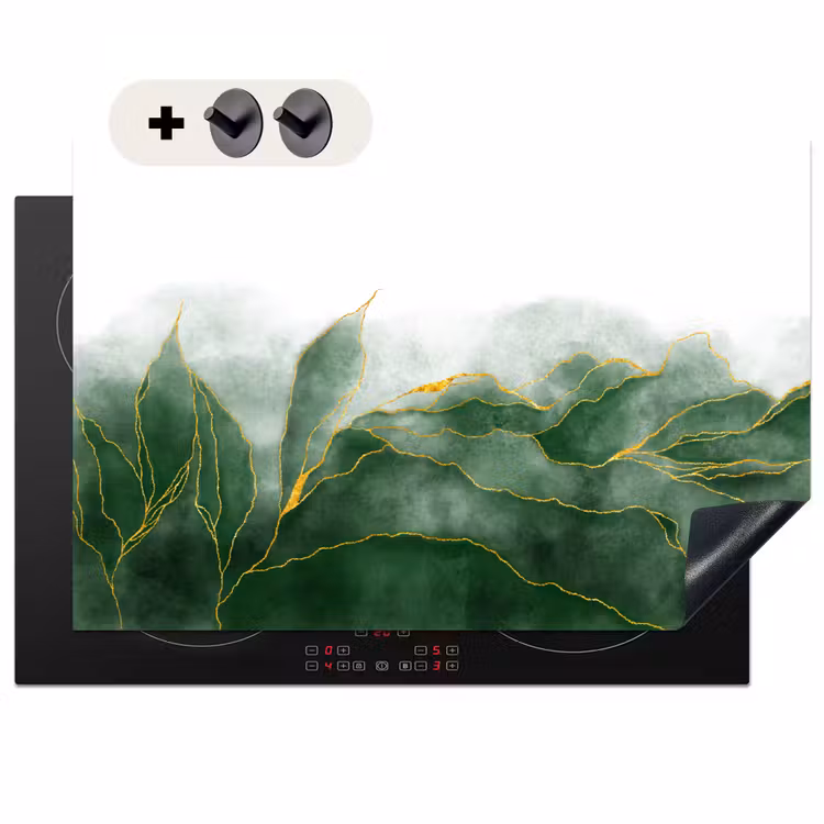 Inductie beschermer en spatscherm (2in1) - Marmer - Groen - Luxe - Goud - Marmerlook — 1