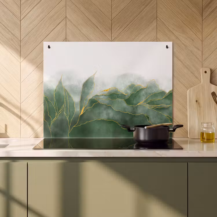 Inductie beschermer en spatscherm (2in1) - Marmer - Groen - Luxe - Goud - Marmerlook — 2