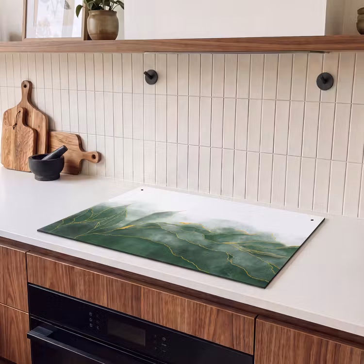 Inductie beschermer en spatscherm (2in1) - Marmer - Groen - Luxe - Goud - Marmerlook — 3