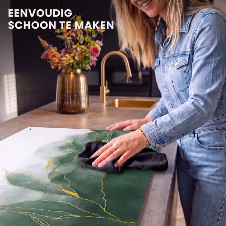 Inductie beschermer en spatscherm (2in1) - Marmer - Groen - Luxe - Goud - Marmerlook — 5