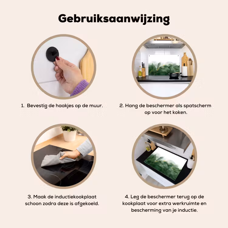 Inductie beschermer en spatscherm (2in1) - Marmer - Groen - Luxe - Goud - Marmerlook — 6