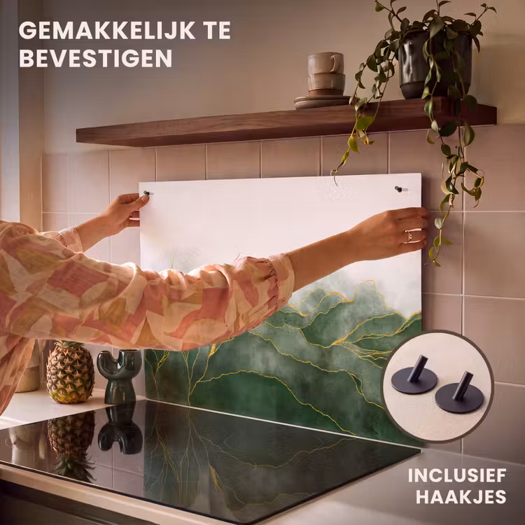 Inductie beschermer en spatscherm (2in1) - Marmer - Groen - Luxe - Goud - Marmerlook — 7