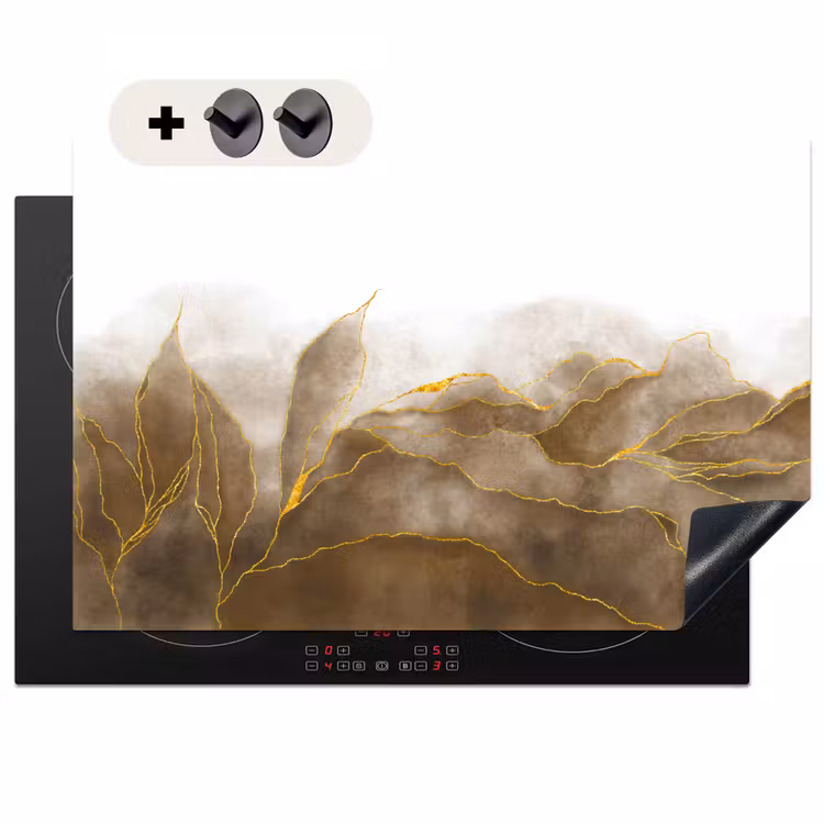 Inductie beschermer en spatscherm (2in1) - Marmer - Goud - Bruin - Textuur - Marmerlook — 1