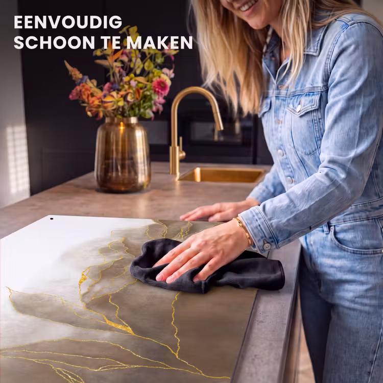 Inductie beschermer en spatscherm (2in1) - Marmer - Goud - Bruin - Textuur - Marmerlook — 5