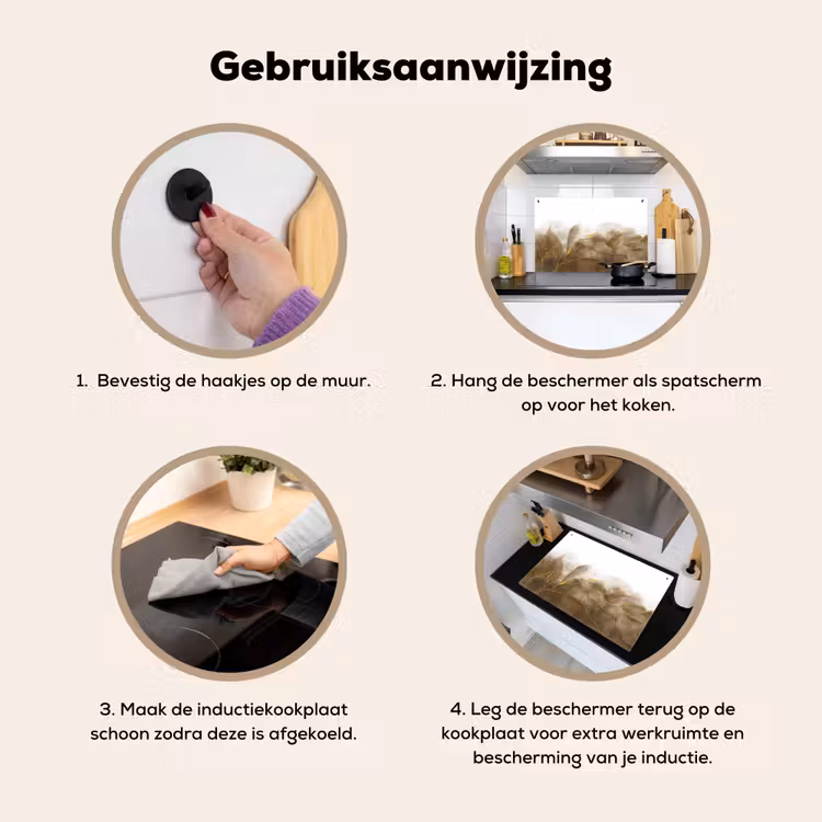 Inductie beschermer en spatscherm (2in1) - Marmer - Goud - Bruin - Textuur - Marmerlook — 6