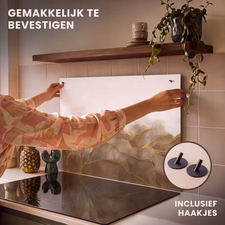 Inductie beschermer en spatscherm (2in1) - Marmer - Goud - Bruin - Textuur - Marmerlook — 7