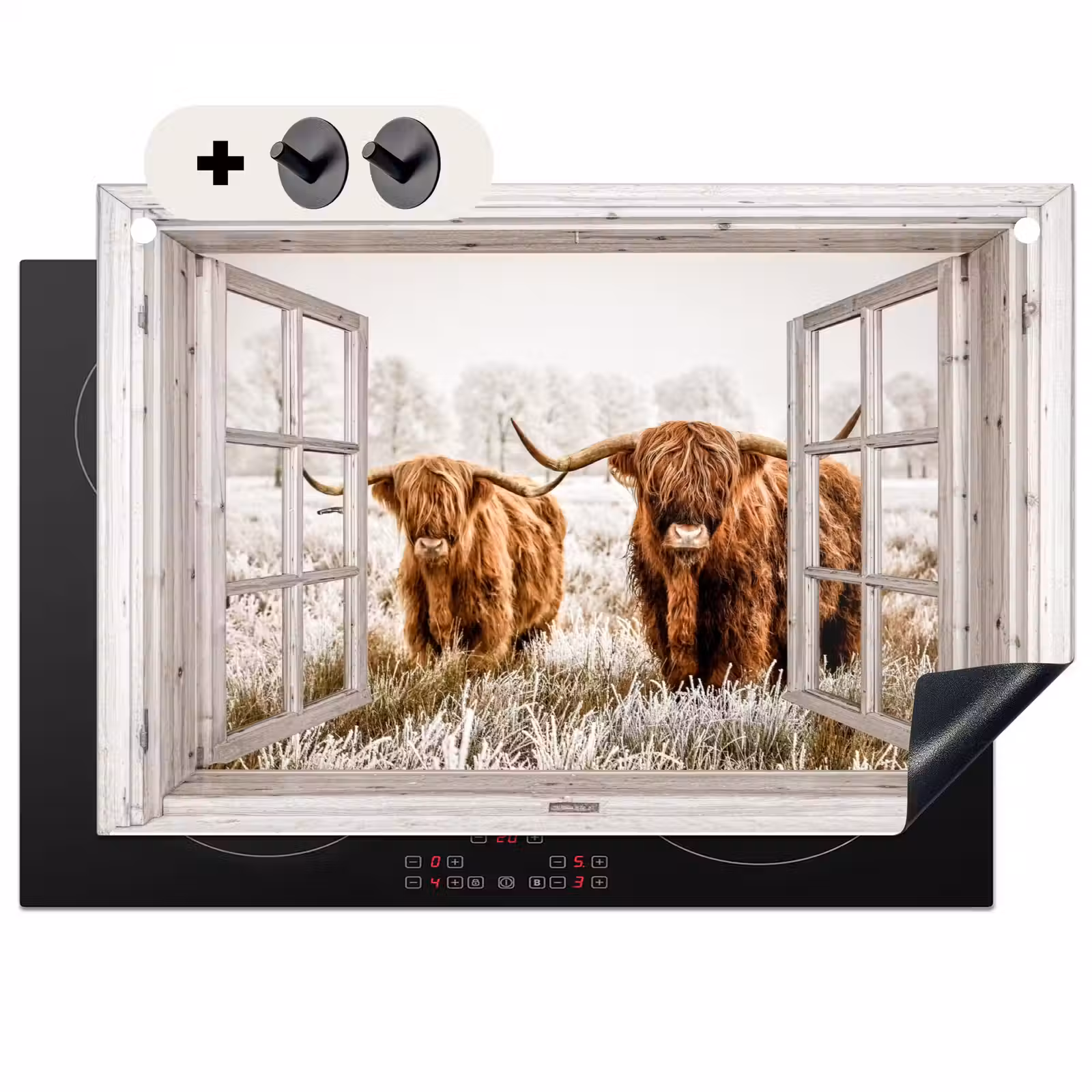 Inductie beschermer en spatscherm (2in1) - Doorkijk - Schotse hooglander - Dieren — 1