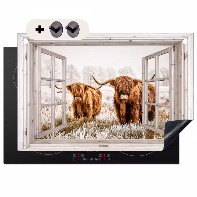 Inductie beschermer en spatscherm (2in1) - Doorkijk - Schotse hooglander - Dieren — 1