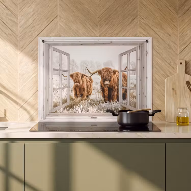Inductie beschermer en spatscherm (2in1) - Doorkijk - Schotse hooglander - Dieren — 2