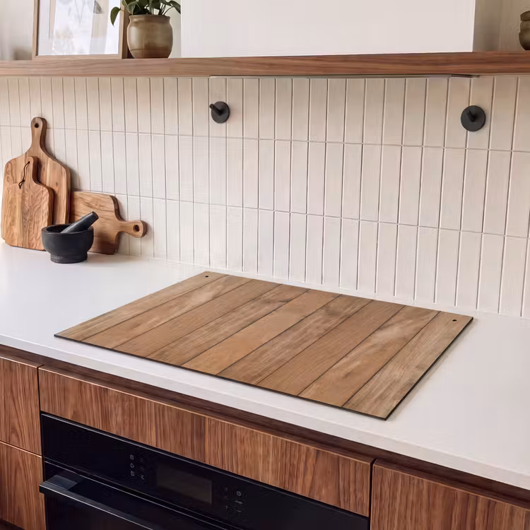 Inductie beschermer en spatscherm (2in1) - Hout - Naturel - Planken - Structuur — 3