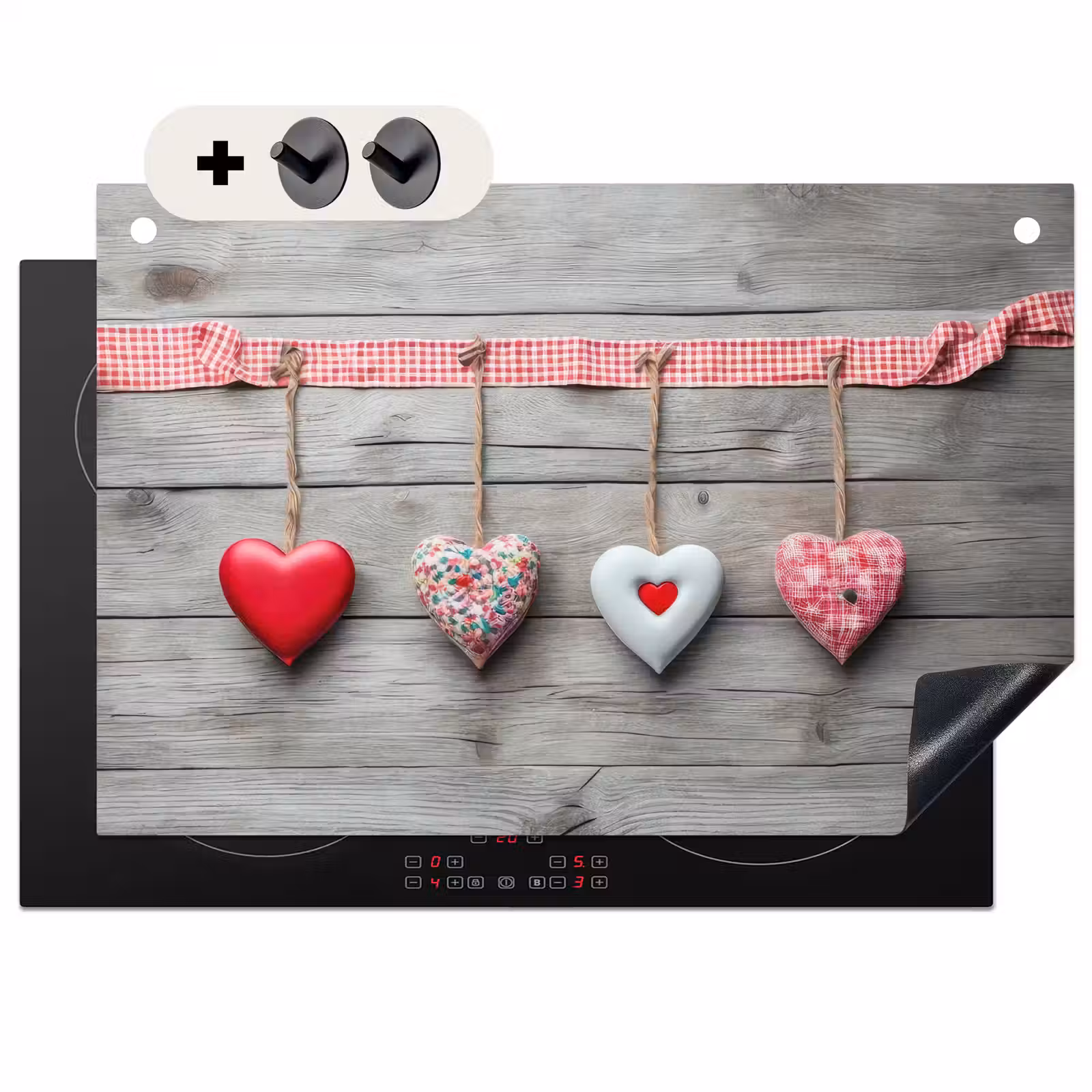 Inductie beschermer en spatscherm (2in1) - Liefdeslied op Hout — 1