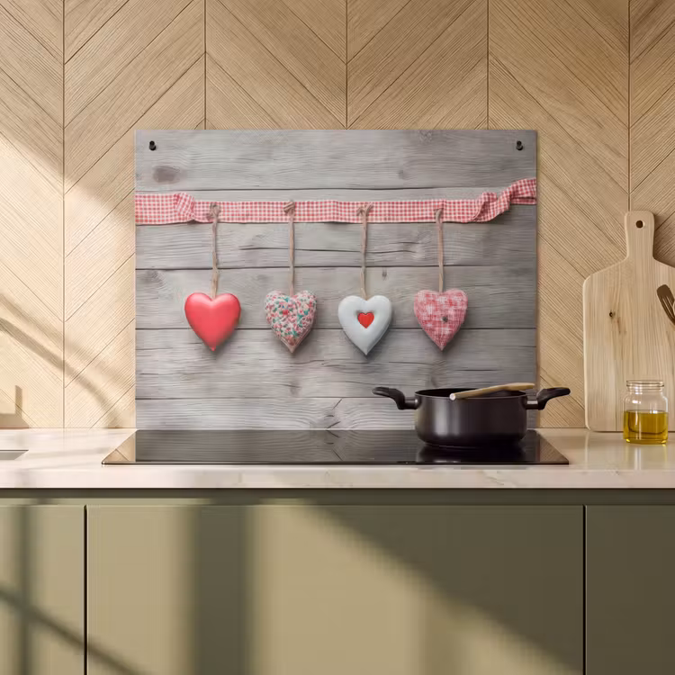 Inductie beschermer en spatscherm (2in1) - Liefdeslied op Hout — 2