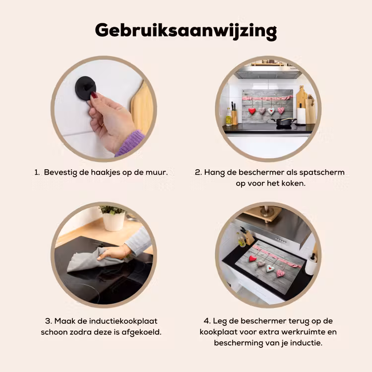 Inductie beschermer en spatscherm (2in1) - Liefdeslied op Hout — 6