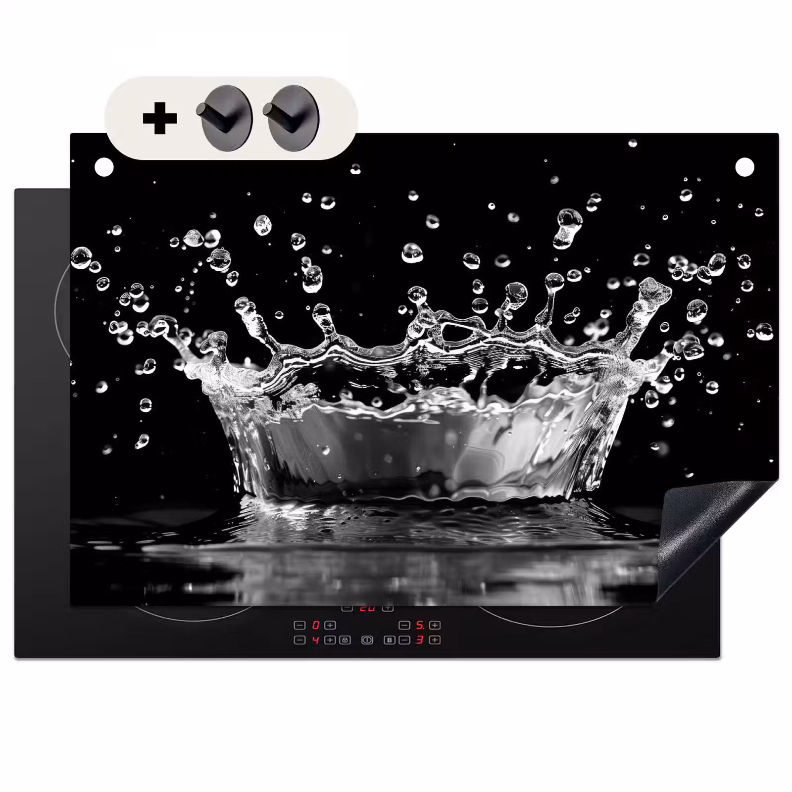 Inductie beschermer en spatscherm (2in1) - Water - Zwart - Abstract — 1