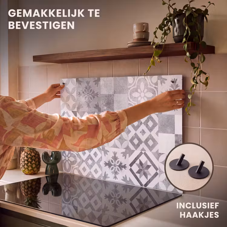 Inductie beschermer en spatscherm (2in1) - Patronen - Grijs - Mozaïek — 7
