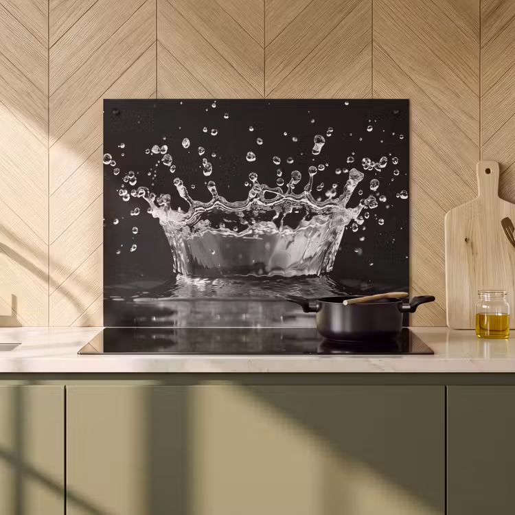 Inductie beschermer en spatscherm (2in1) - Water - Zwart - Abstract — 2