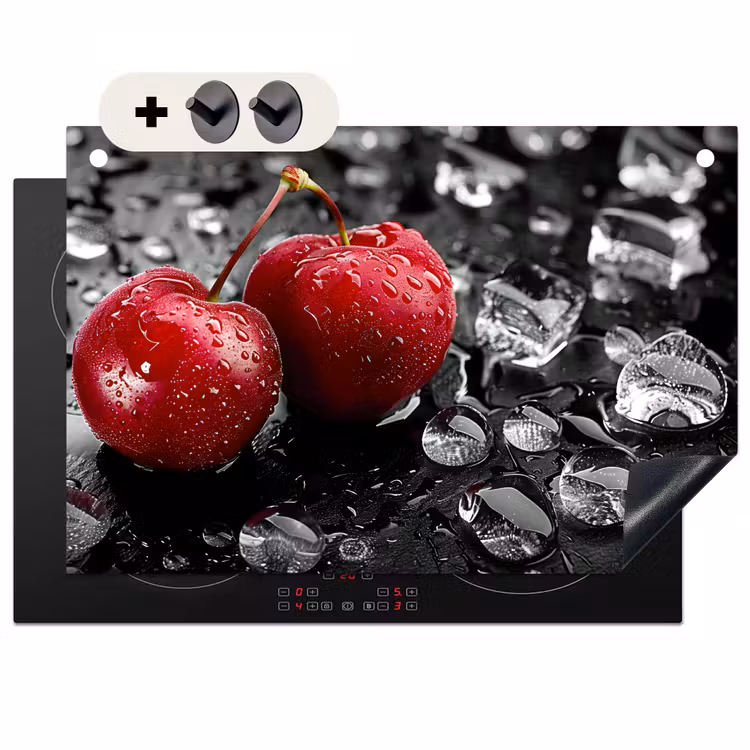 Inductie beschermer en spatscherm (2in1) - Kersen - Rood - Fruit - Zwart — 1