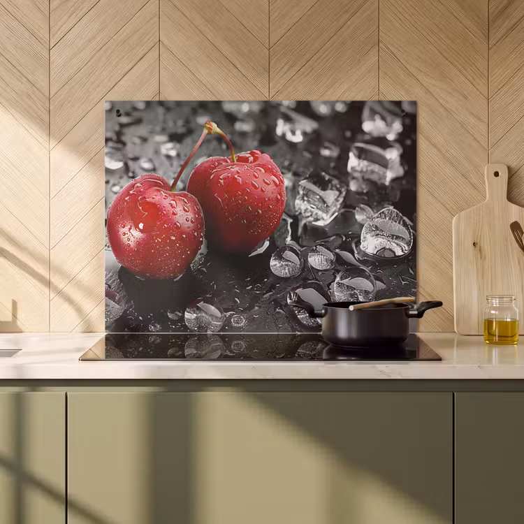 Inductie beschermer en spatscherm (2in1) - Kersen - Rood - Fruit - Zwart — 2