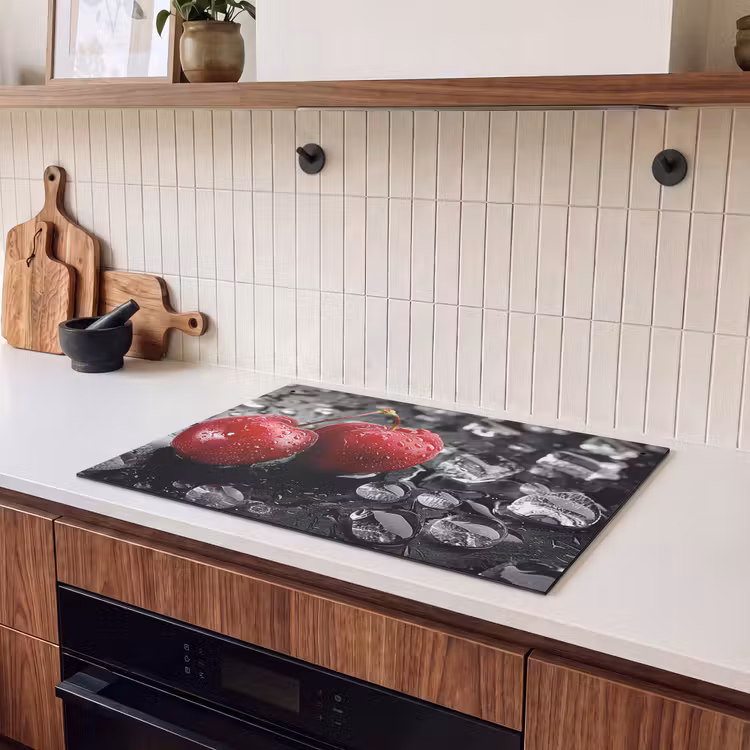 Inductie beschermer en spatscherm (2in1) - Kersen - Rood - Fruit - Zwart — 3