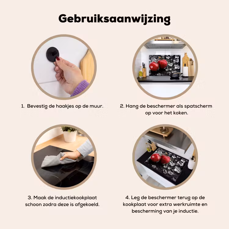 Inductie beschermer en spatscherm (2in1) - Kersen - Rood - Fruit - Zwart — 6