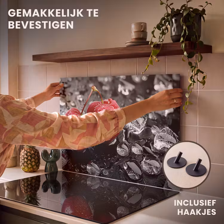 Inductie beschermer en spatscherm (2in1) - Kersen - Rood - Fruit - Zwart — 7