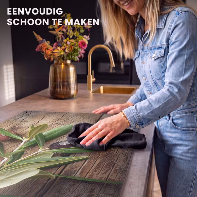Inductie beschermer en spatscherm (2in1) - Olijven - Bladeren - Hout - Stilleven — 5