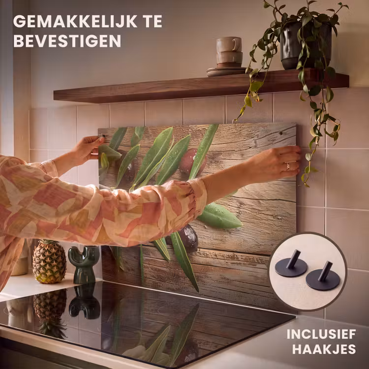 Inductie beschermer en spatscherm (2in1) - Olijven - Bladeren - Hout - Stilleven — 7