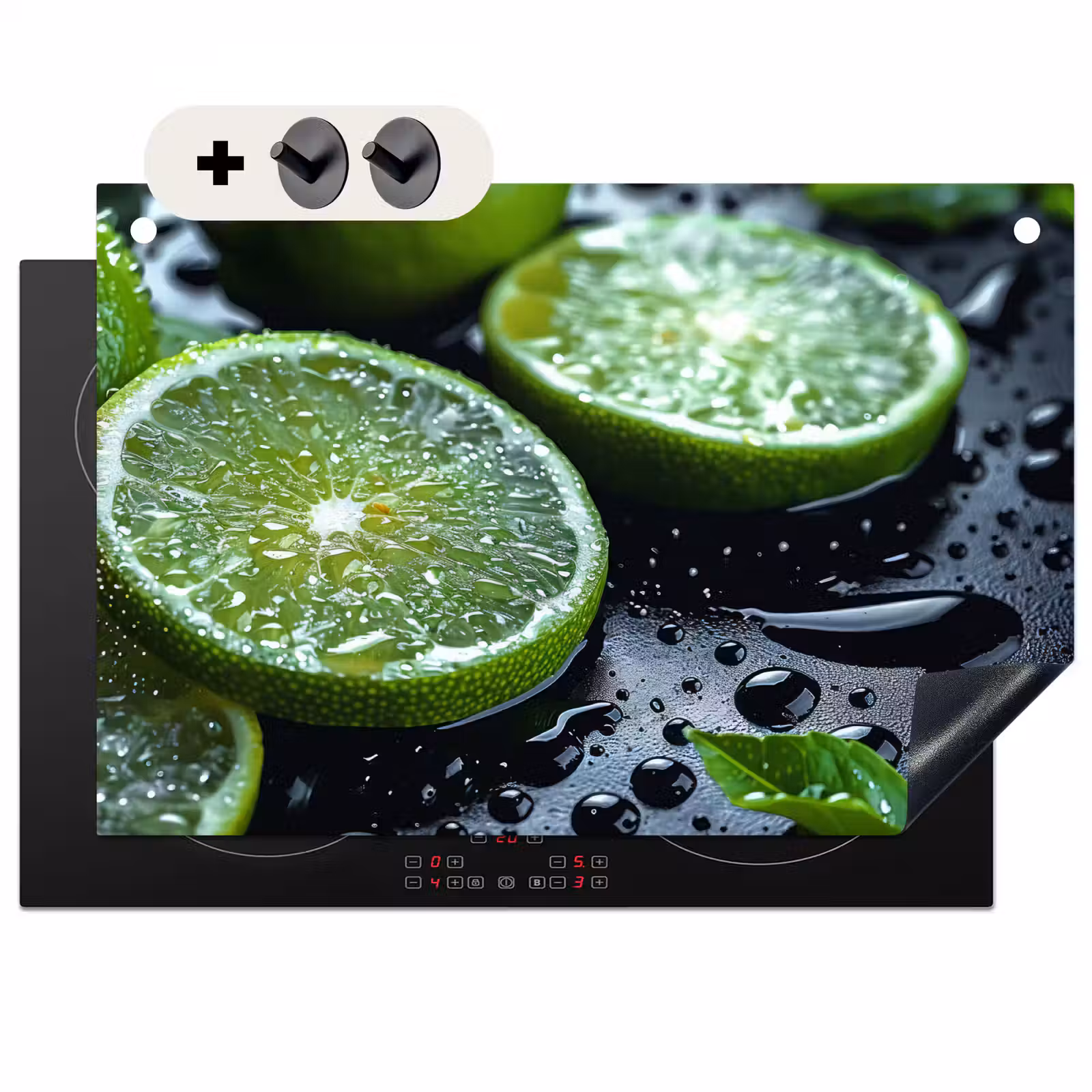Inductie beschermer en spatscherm (2in1) - Fruit - Limoen - Groen - Water — 1
