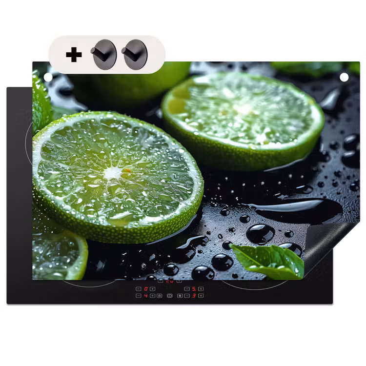 Inductie beschermer en spatscherm (2in1) - Fruit - Limoen - Groen - Water — 1
