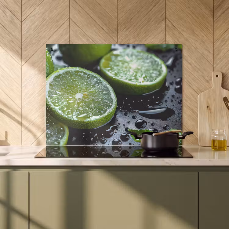 Inductie beschermer en spatscherm (2in1) - Fruit - Limoen - Groen - Water — 2