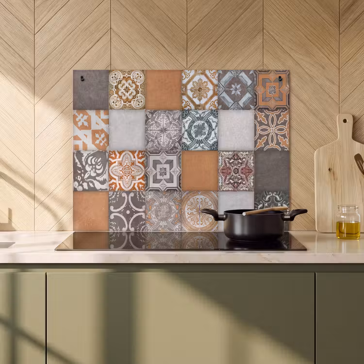 Inductie beschermer en spatscherm (2in1) - Mozaïek - Patroon - Oranje - Blauw — 2