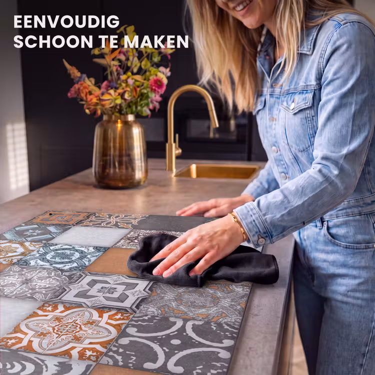 Inductie beschermer en spatscherm (2in1) - Mozaïek - Patroon - Oranje - Blauw — 5