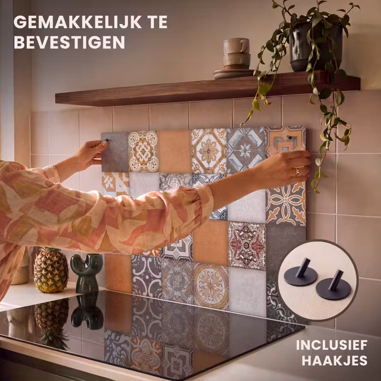 Inductie beschermer en spatscherm (2in1) - Mozaïek - Patroon - Oranje - Blauw — 7