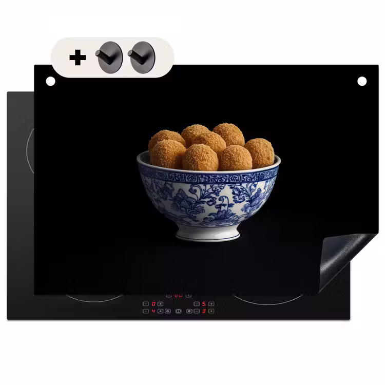 Inductie beschermer en spatscherm (2in1) - Delfts blauw - Bitterballen - Holland - Schaal