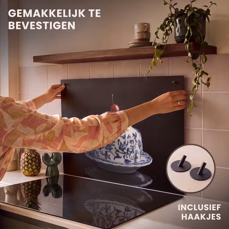 Inductie beschermer en spatscherm (2in1) - Taart - Slagroom - Kers - Bord - Delfts blauw — 7