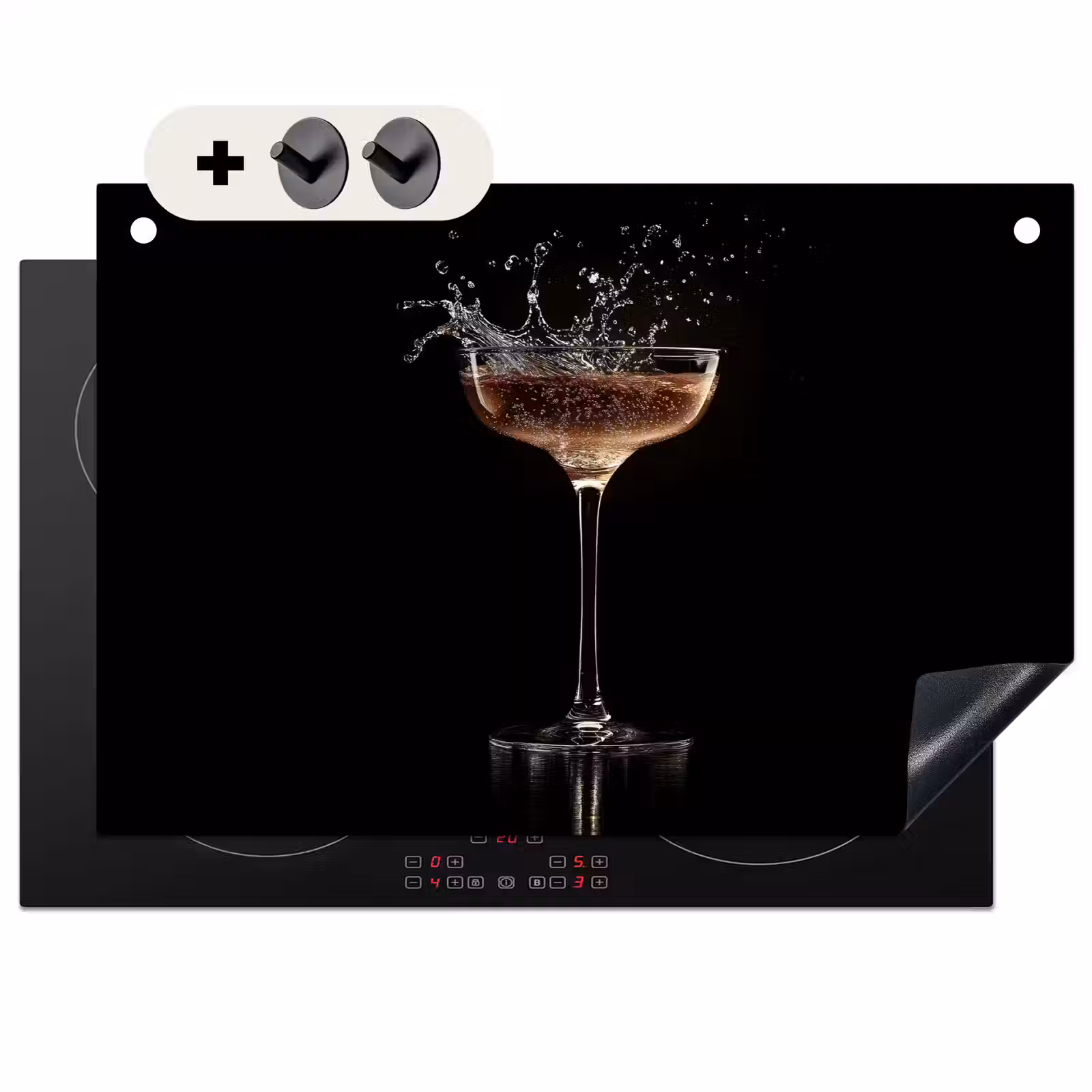 Inductie beschermer en spatscherm (2in1) - Cocktail - Zwart - Spetters - Glas — 1