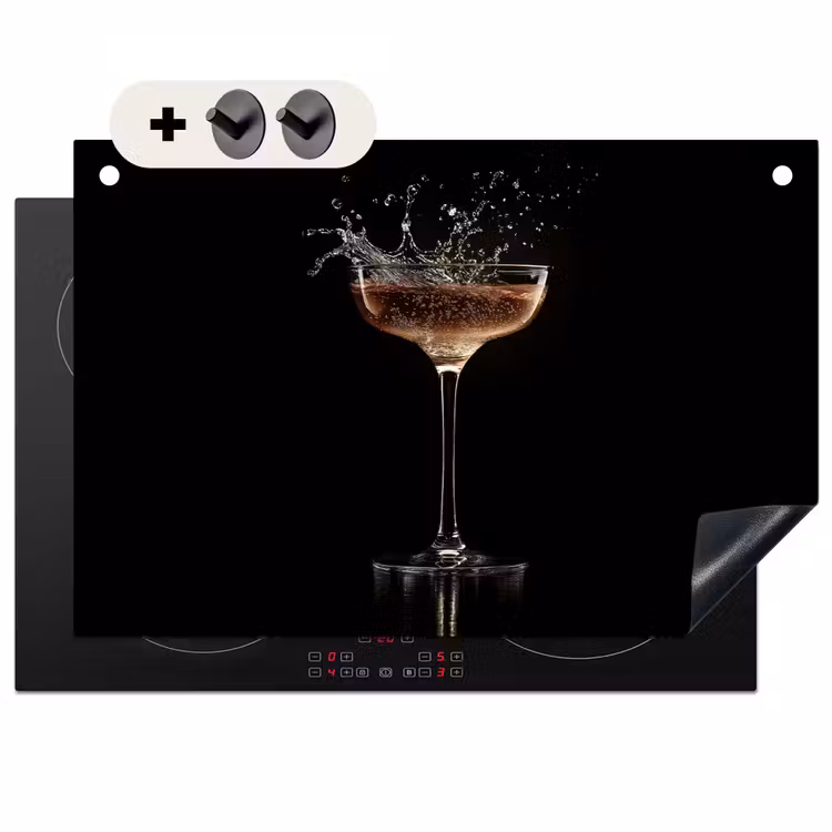 Inductie beschermer en spatscherm (2in1) - Cocktail - Zwart - Spetters - Glas — 1