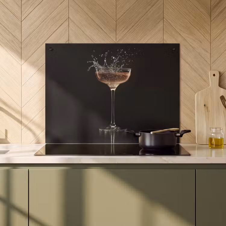 Inductie beschermer en spatscherm (2in1) - Cocktail - Zwart - Spetters - Glas — 2